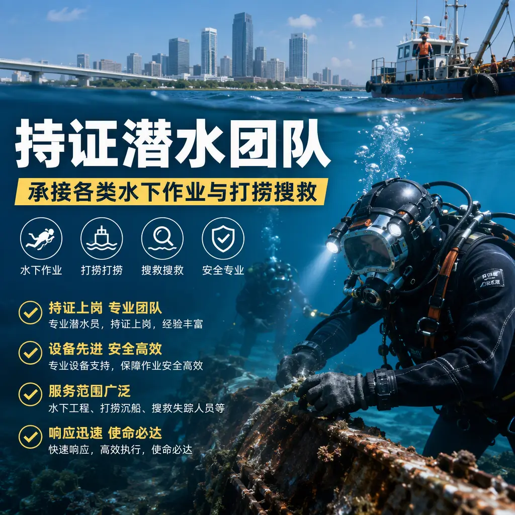 持证潜水团队，承接各类水下作业与打捞搜救汤旺