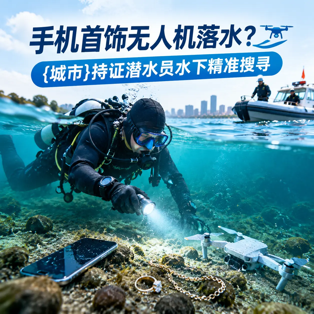 手机首饰无人机落水？汤旺持证潜水员水下精准搜寻
