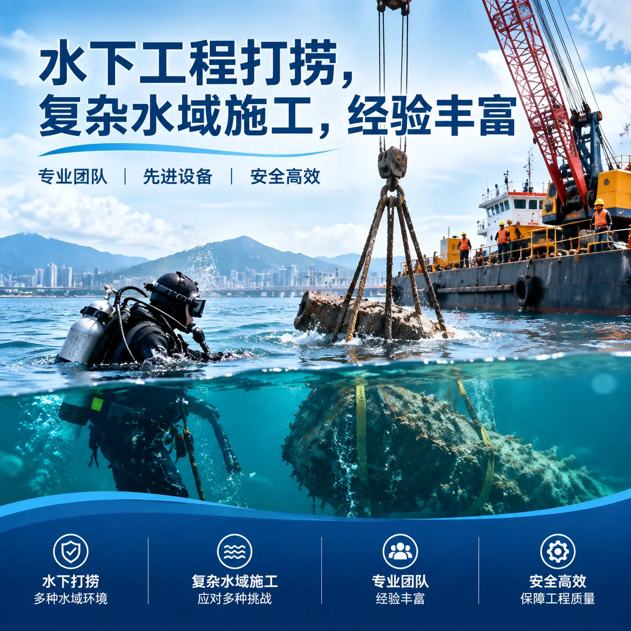 水下工程打捞，复杂水域施工，经验丰富汤旺